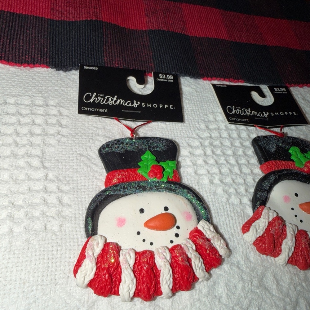 Festive Snowman Ornament with Red and Black Accents